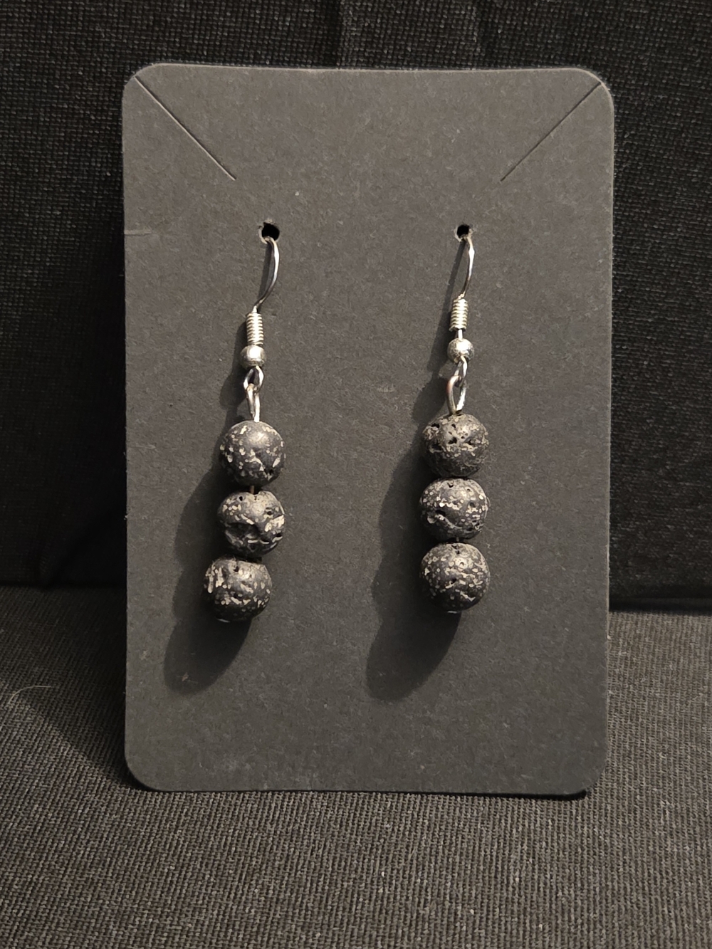 Black Lava Bead Dangle Earrings
